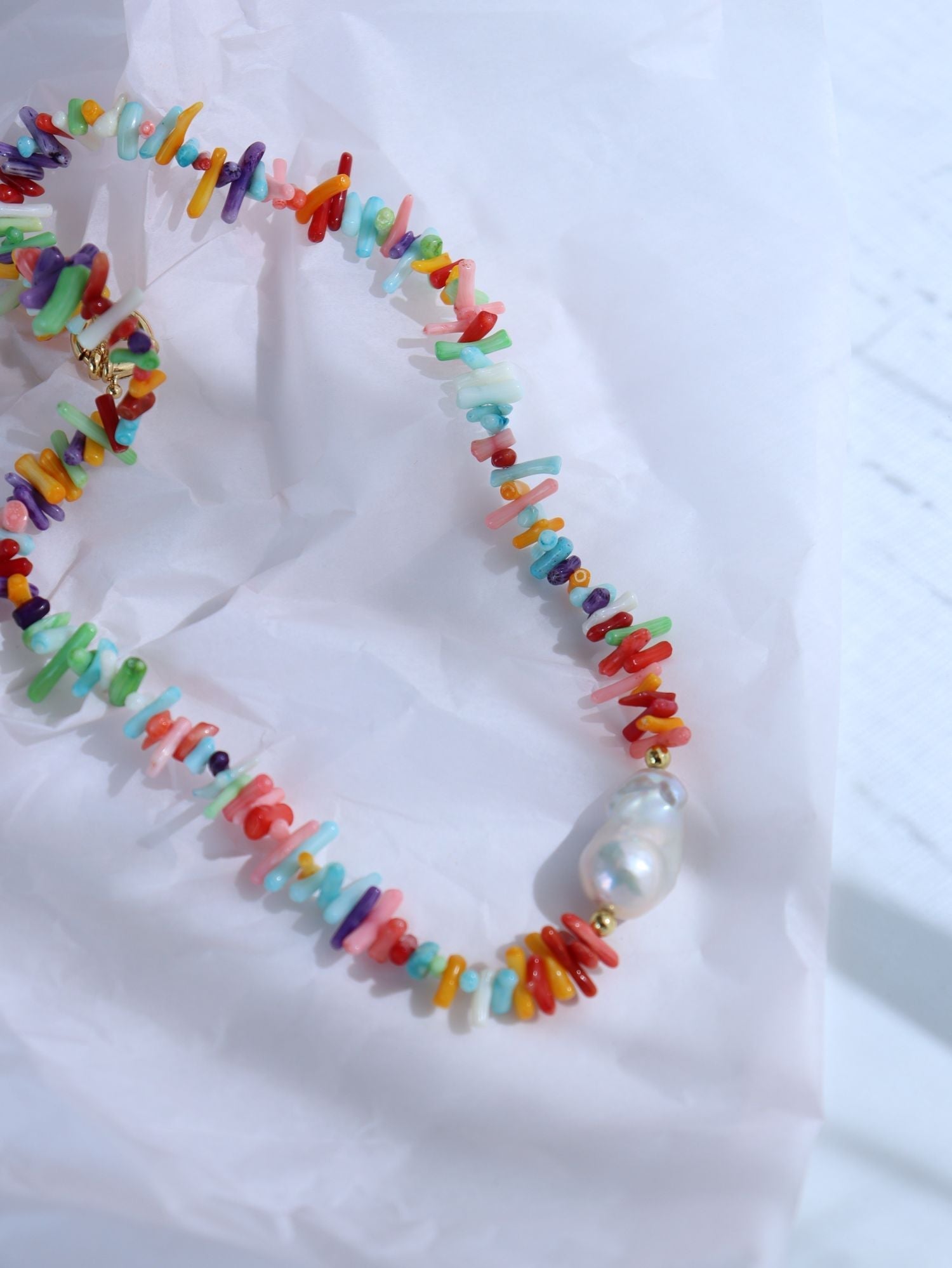 Colorful Gemstone Baroque Pearl Necklace