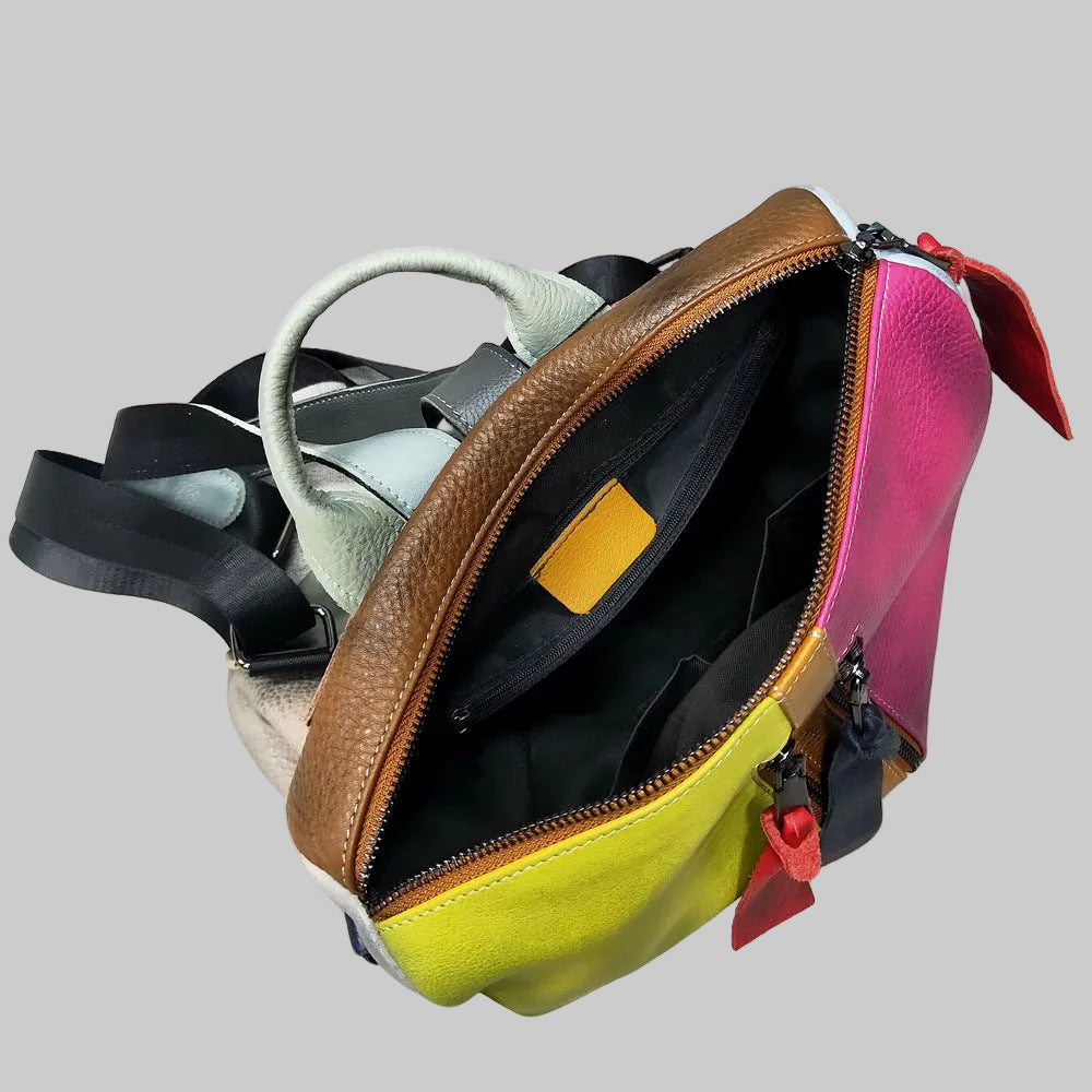 Colorful Patchwork Top Grain Leather Backpack