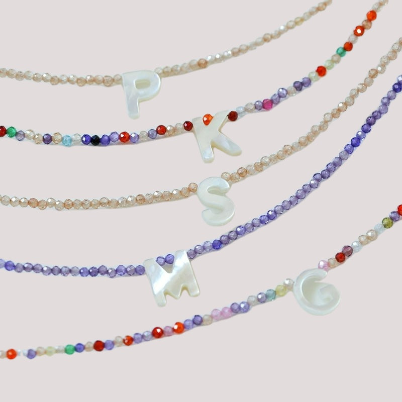 Customize Alphabet Colorful Zircon Beaded Necklace