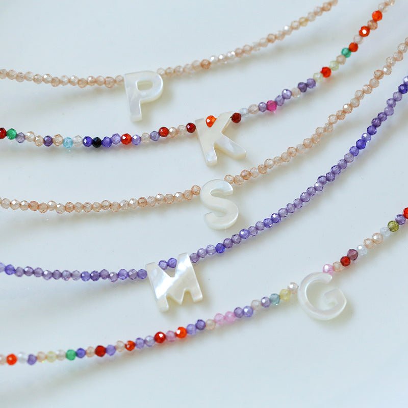 Customize Alphabet Colorful Zircon Beaded Necklace