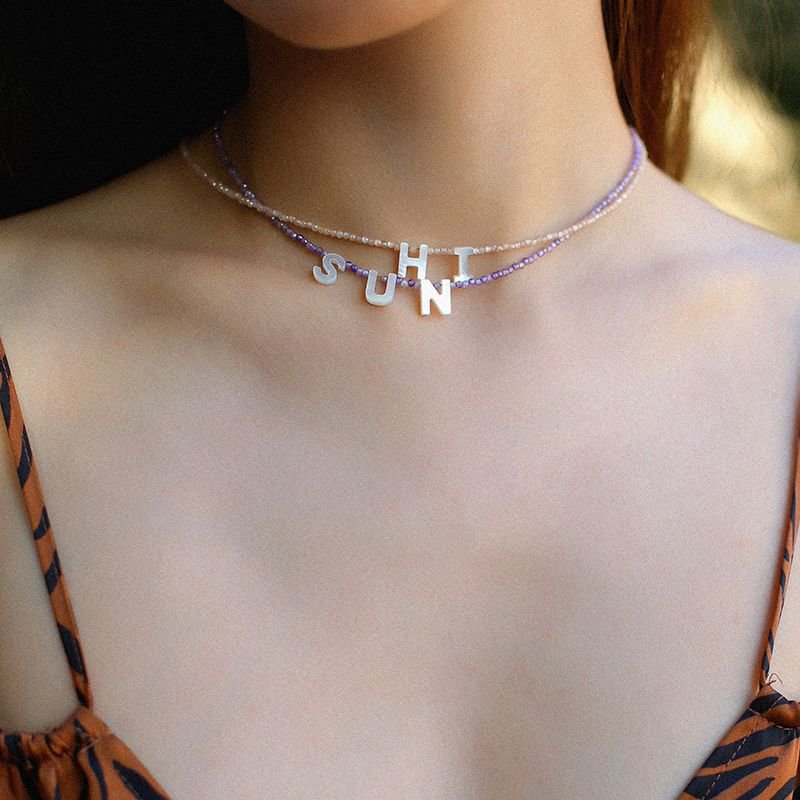 Customize Alphabet Colorful Zircon Beaded Necklace