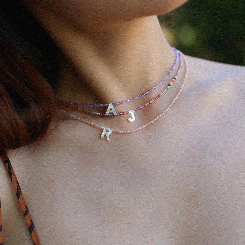 Customize Alphabet Colorful Zircon Beaded Necklace