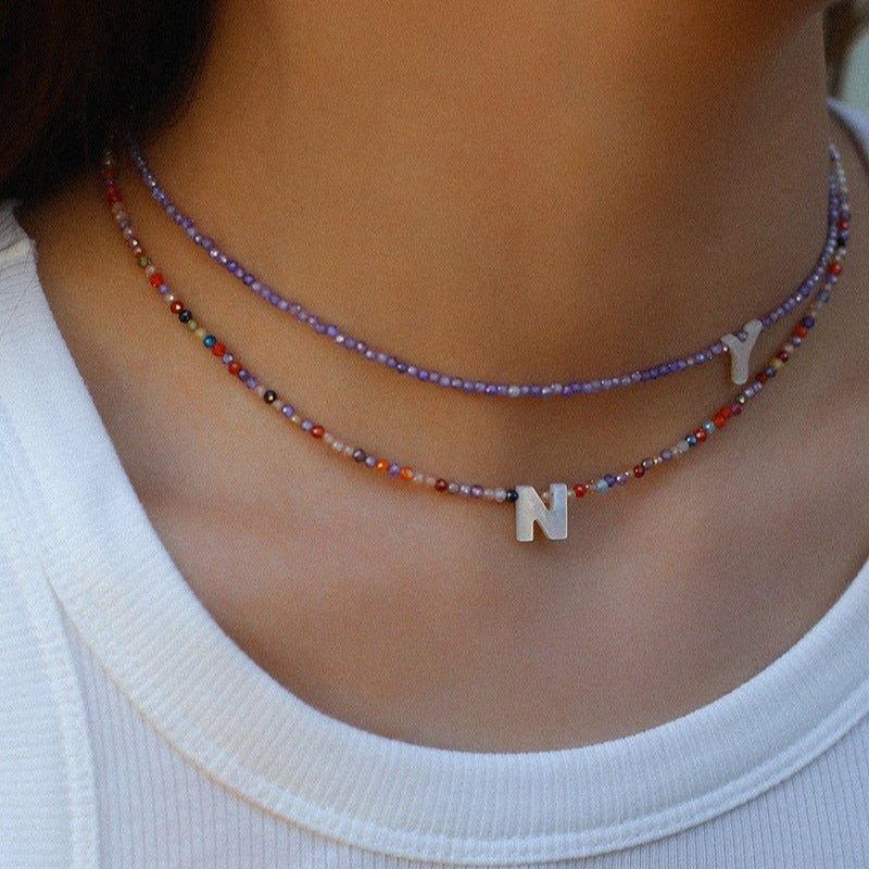 Customize Alphabet Colorful Zircon Beaded Necklace