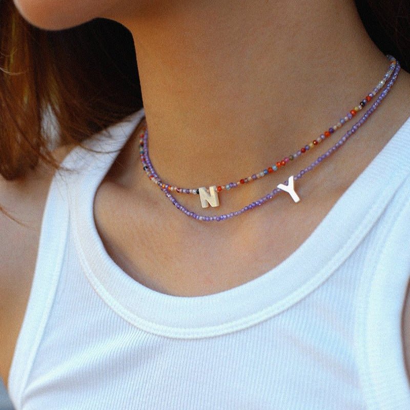 Customize Alphabet Colorful Zircon Beaded Necklace