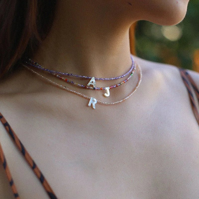 Customize Alphabet Colorful Zircon Beaded Necklace