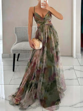 Load image into Gallery viewer, Spaghetti Straps Floral Print V-Neck Empire Ruched Maxi Dress
