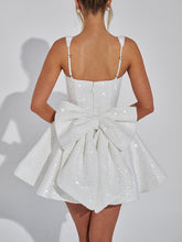 Load image into Gallery viewer, Sophisticated Square Neck Straps Bow Sequins Mini Dress

