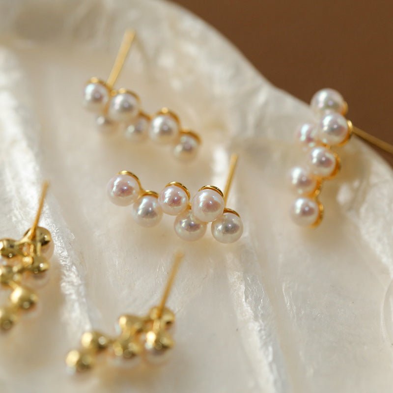 Dainty Pearl Cluster Stud Earrings