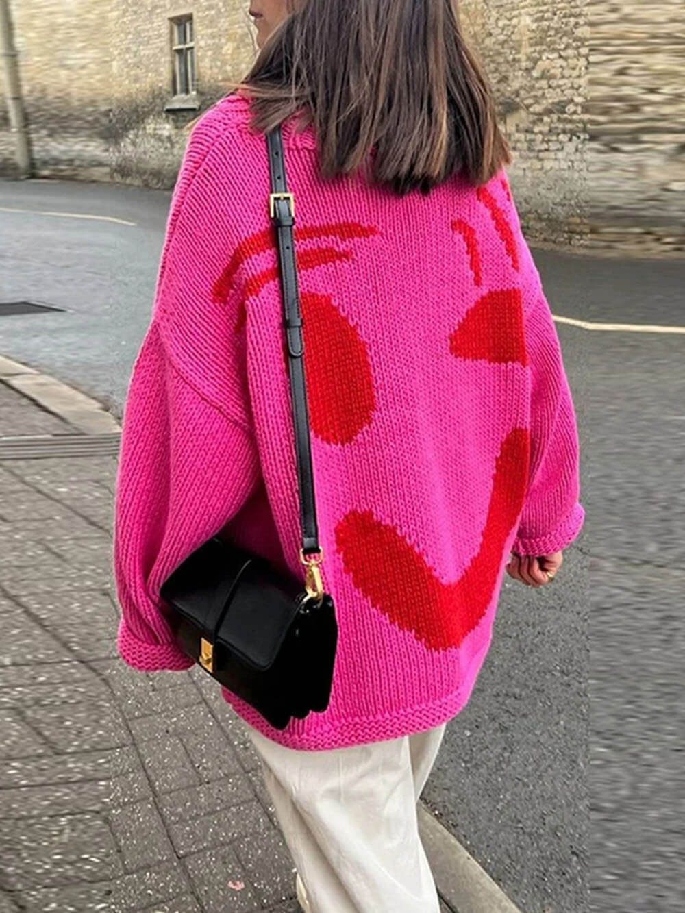 Feel Good Knit Colorful Smiley Face Loose Pullover Sweater