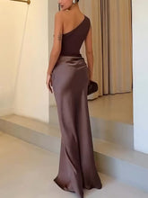 Load image into Gallery viewer, One Shoulder Ruched Patchwork Party Maxi Dress
