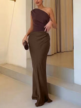Load image into Gallery viewer, One Shoulder Ruched Patchwork Party Maxi Dress
