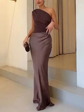 Load image into Gallery viewer, One Shoulder Ruched Patchwork Party Maxi Dress

