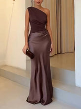 Load image into Gallery viewer, One Shoulder Ruched Patchwork Party Maxi Dress
