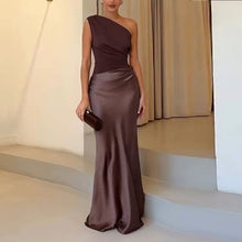 Load image into Gallery viewer, One Shoulder Ruched Patchwork Party Maxi Dress
