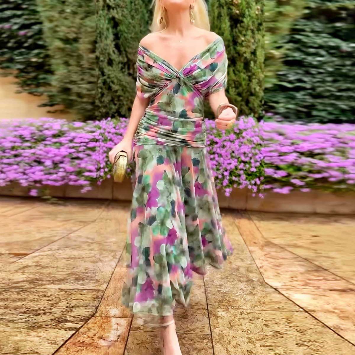 Exquiste Off the Shoulder Floral Midi Dress