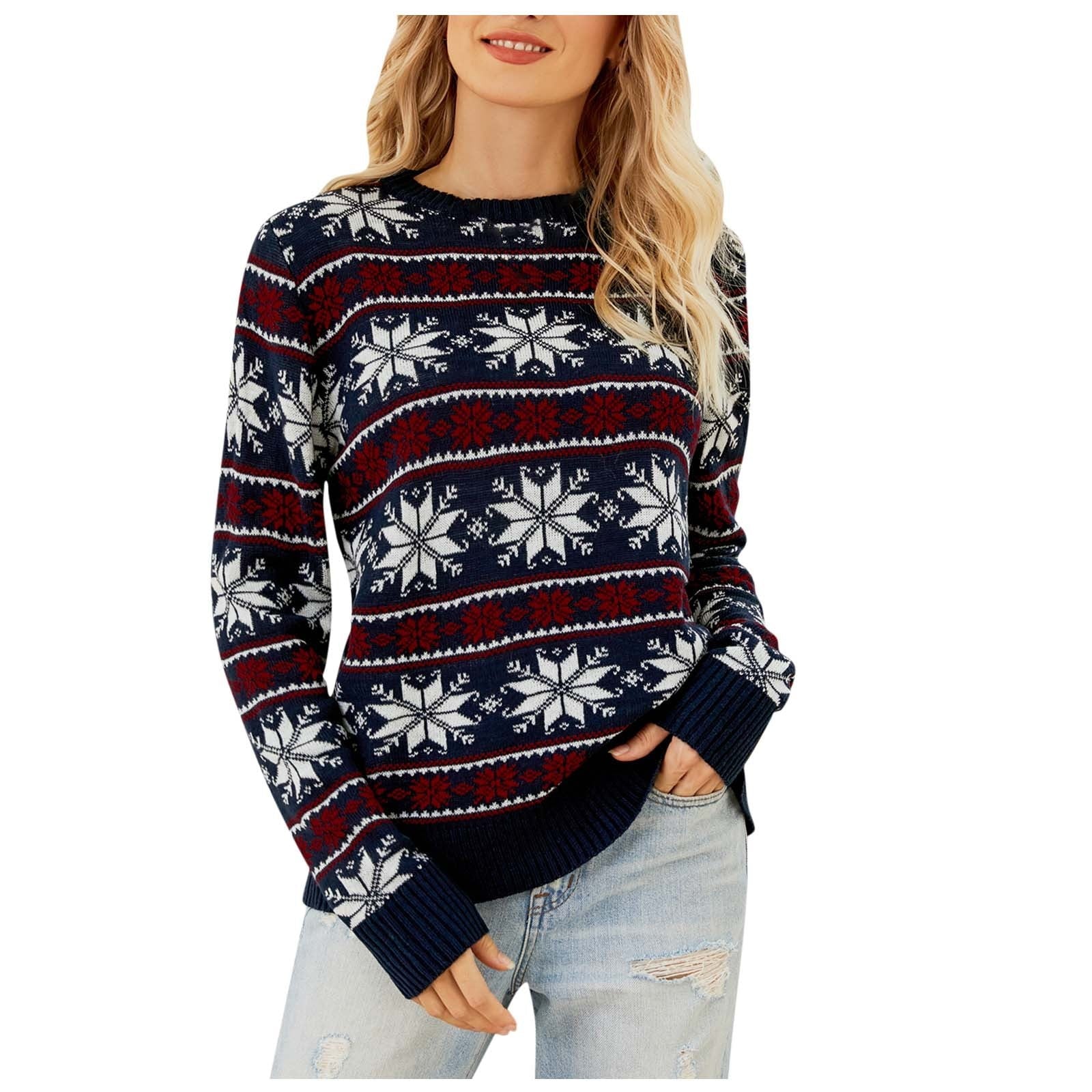 Christmas Print Pullover Top Knitting Sweater