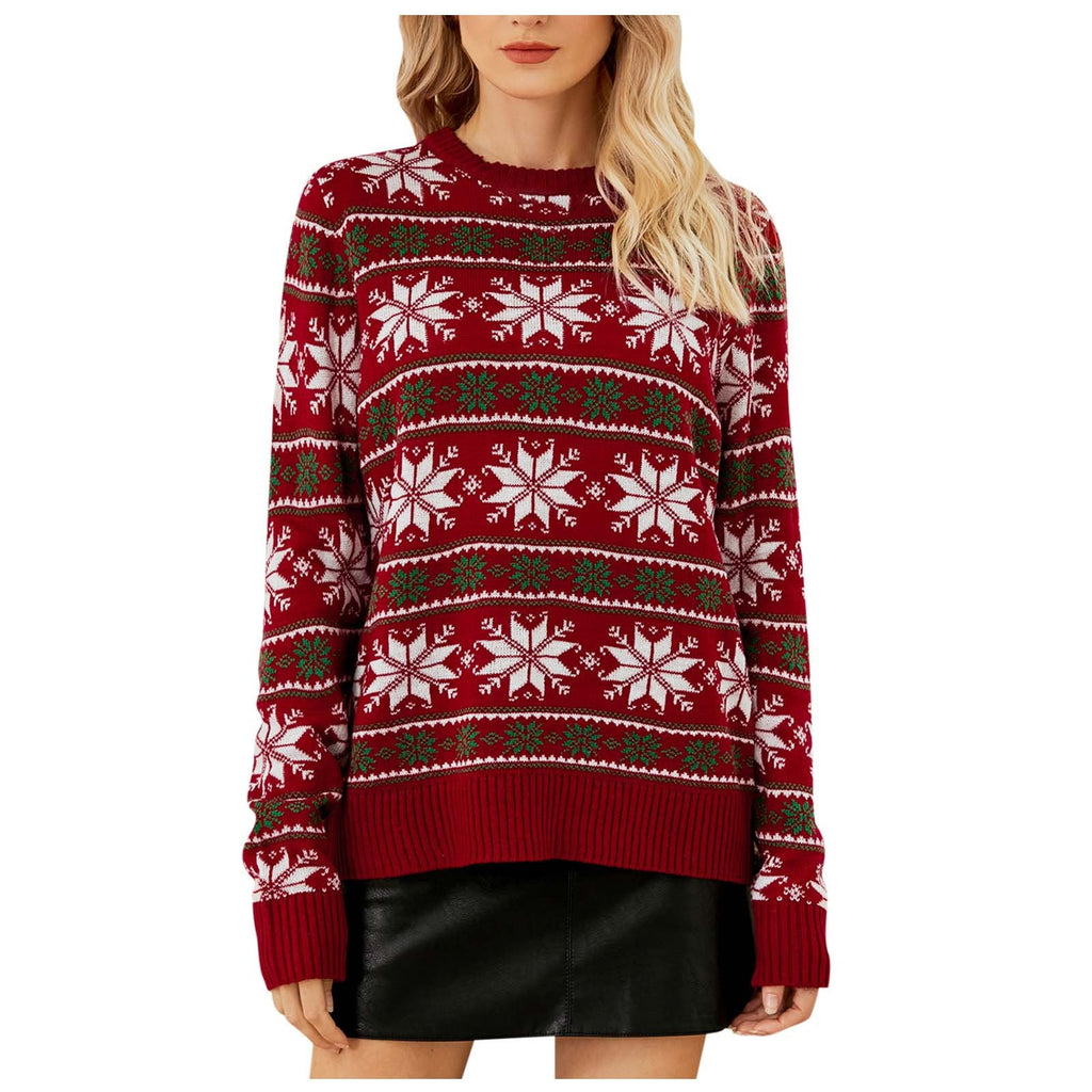 Christmas Print Pullover Top Knitting Sweater