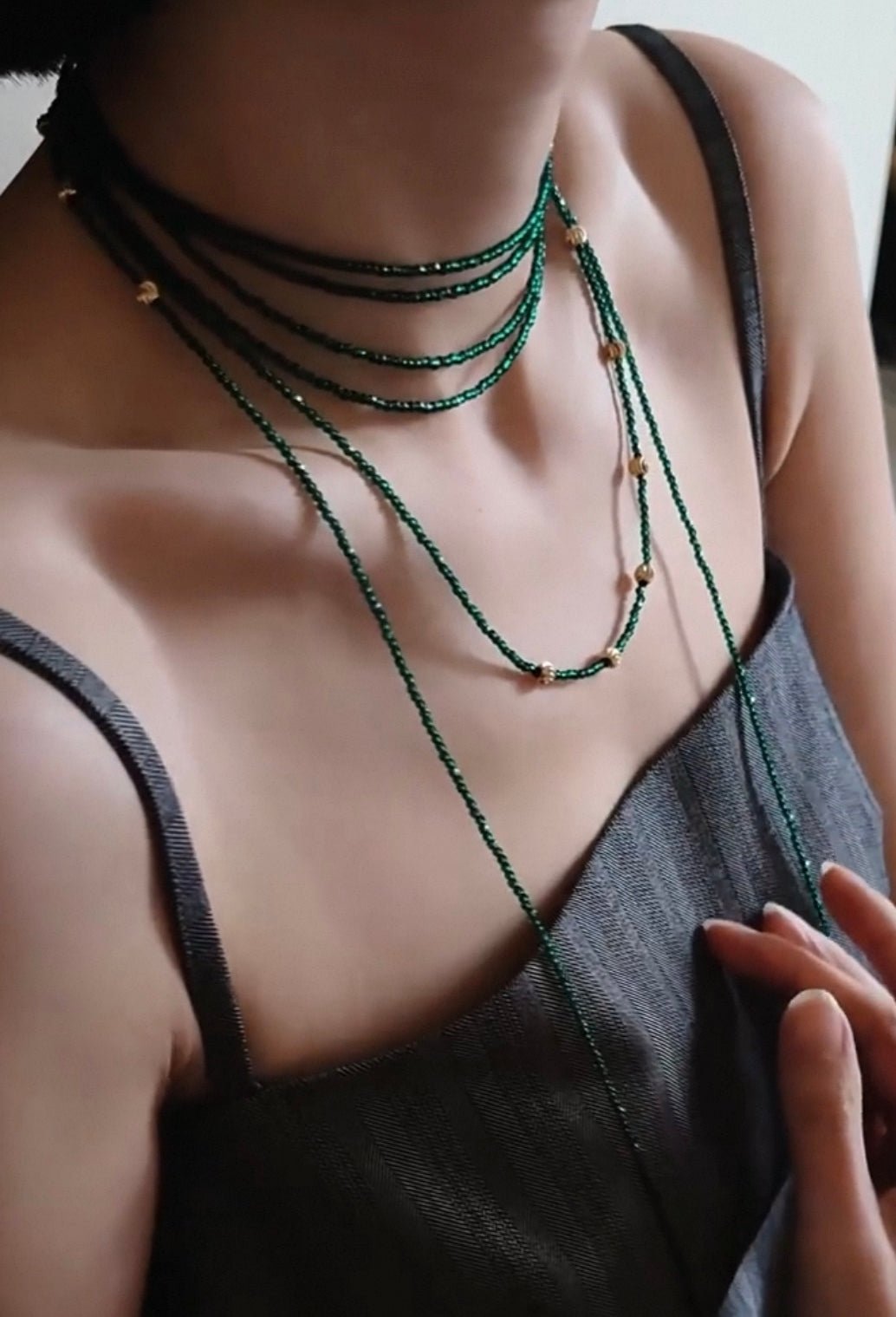 Emerald Green Beaded Layered Necklace
