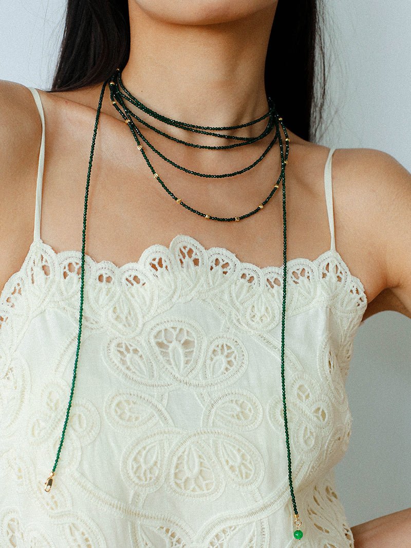 Emerald Green Beaded Layered Necklace