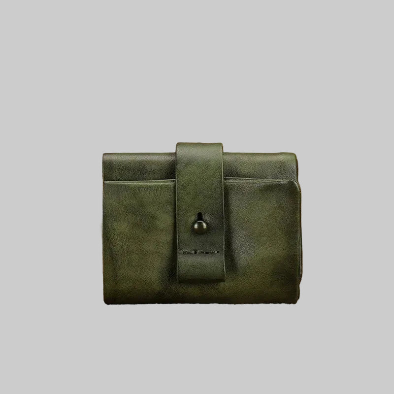 Full Grain Leather Snap Button Mini Trifold Wallet