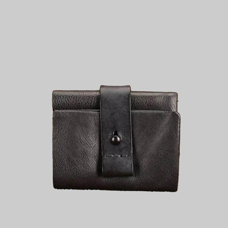 Full Grain Leather Snap Button Mini Trifold Wallet