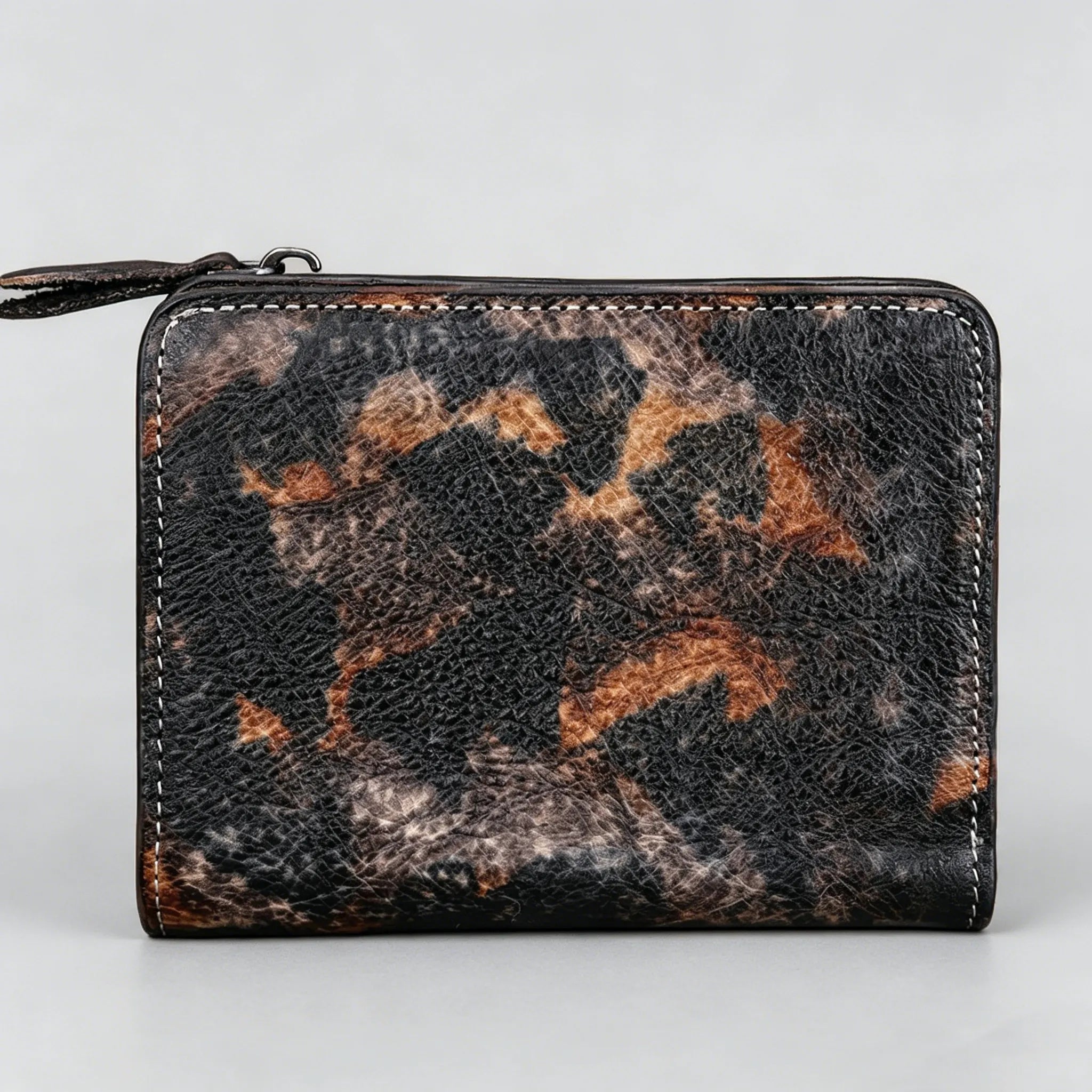 Leopard print wallet on a light gray background