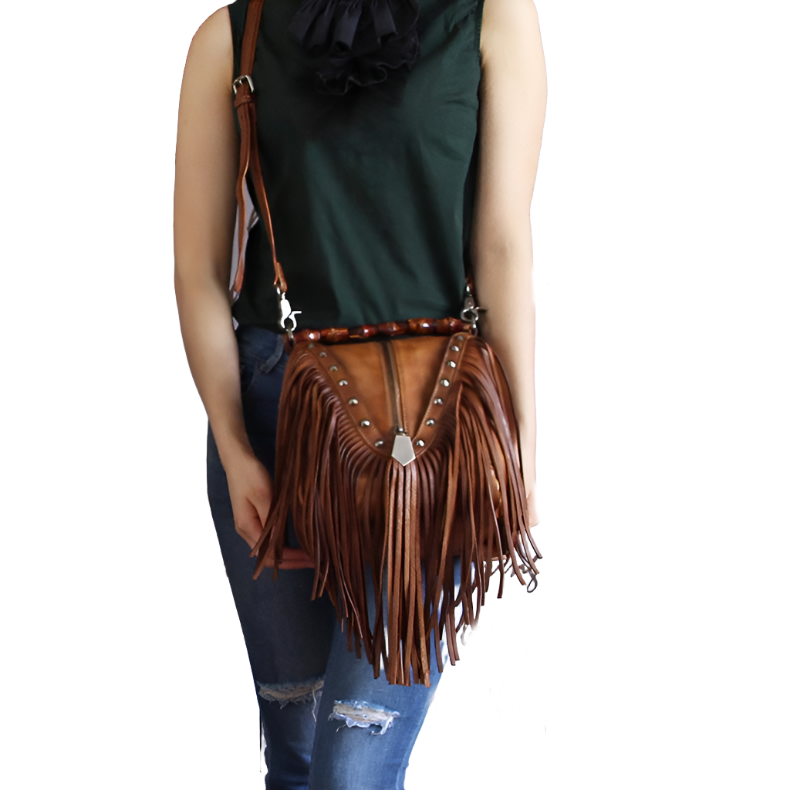 Womens Boho Leather Fringe Crossbody Handbags Small Purses Bags for Women