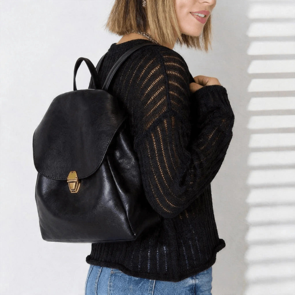 Gold Clasp Top Grain Black Leather Backpack – Femme Finery Shop