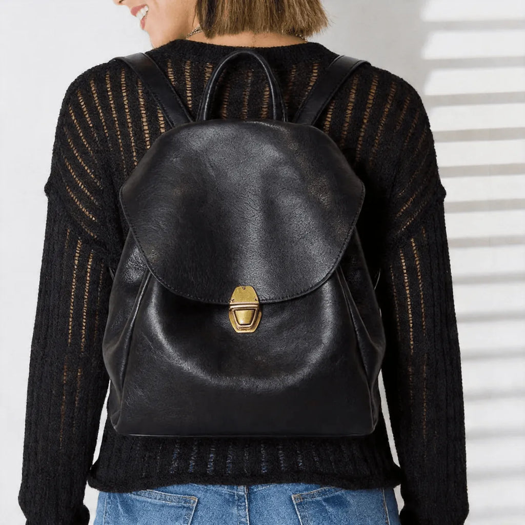 Gold Clasp Top Grain Black Leather Backpack – Femme Finery Shop