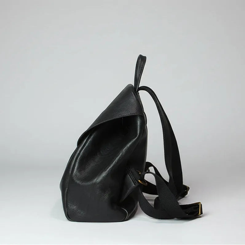 Gold Clasp Top Grain Black Leather Backpack – Femme Finery Shop
