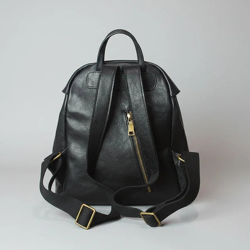 Gold Clasp Top Grain Black Leather Backpack – Femme Finery Shop