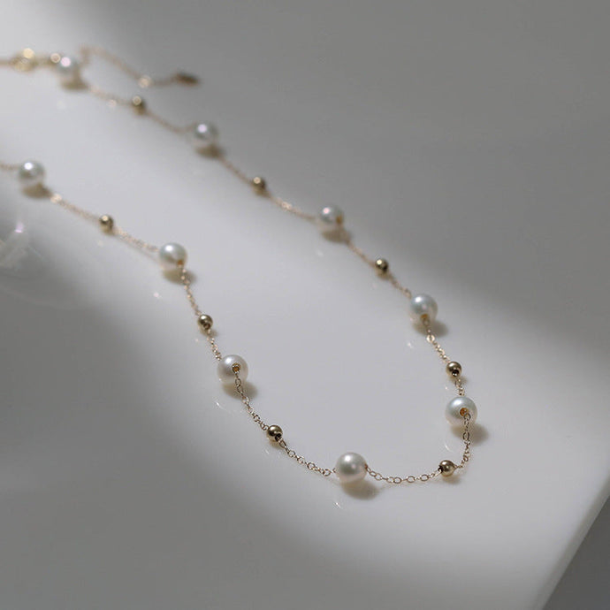Gold Pearl Necklace Wedding Pearl Necklace Freshwater Pearl Bridsmaid Necklace