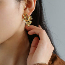 Load image into Gallery viewer, Golden Floral Statement Stud Earrings 
