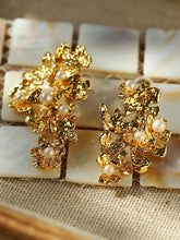 Load image into Gallery viewer, Golden Floral Statement Stud Earrings 
