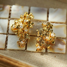 Load image into Gallery viewer, Golden Floral Statement Stud Earrings 
