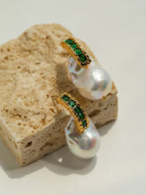 Load image into Gallery viewer, Green Cubic Zirconia Baroque Pearl Earrings
