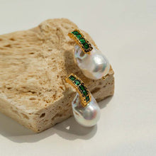 Load image into Gallery viewer, Green Cubic Zirconia Baroque Pearl Earrings
