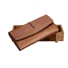 Load image into Gallery viewer, Ladies Trifold Clutch Wallet Handmade Leather Wallets for Women
