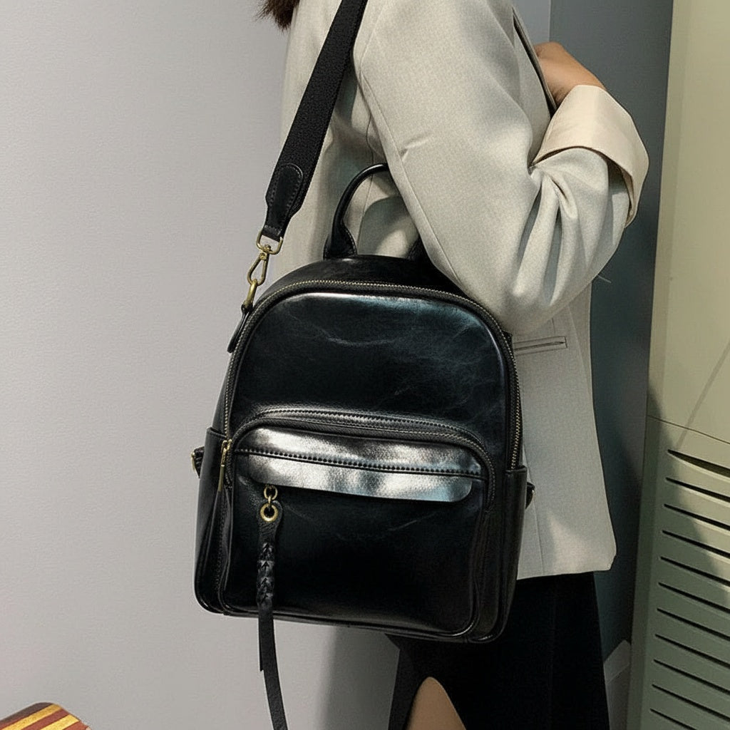 Handmade Ladies Leather Backpack Purse Small Rucksack Cross shoulder bag For Women