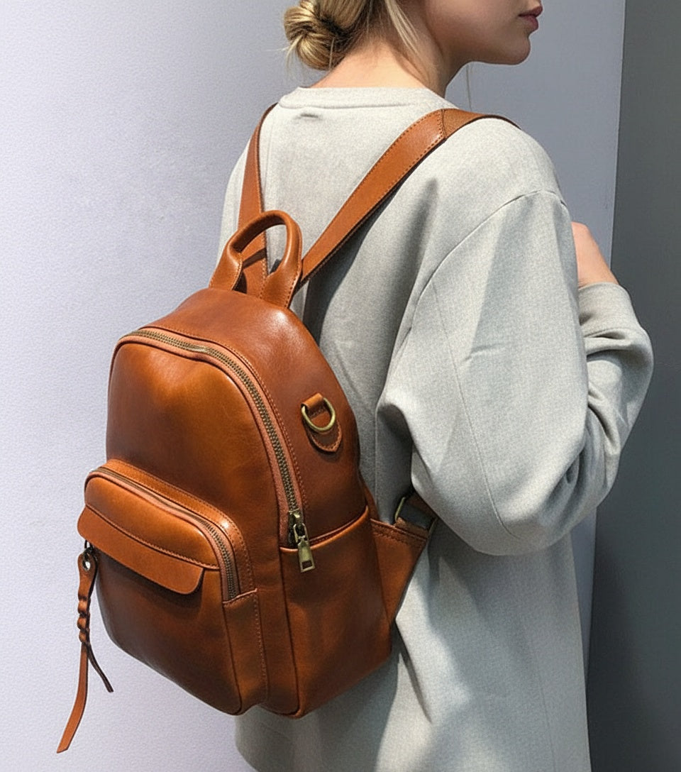 Handmade Ladies Leather Backpack Purse Small Rucksack Cross shoulder bag For Women