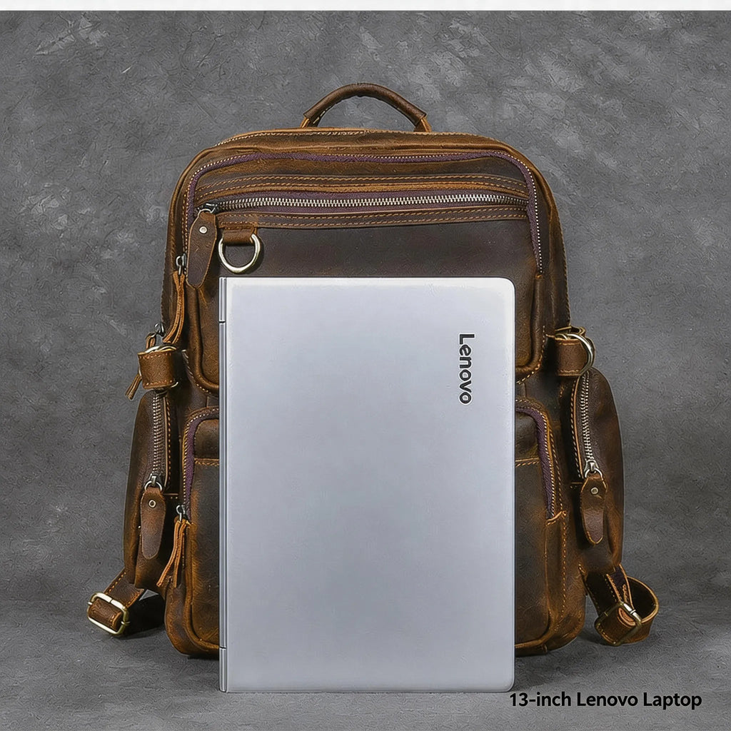 Handmade Brown Leather School Backpack