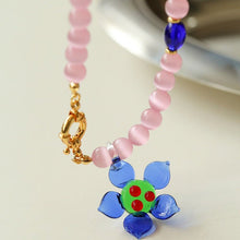 Load image into Gallery viewer, Handmade Cat Eye Sunflower Beaded Necklace
