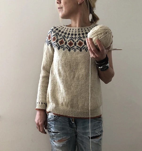 Fair Isle Casual Boho Knit  Crewneck Long Sleeve Sweater