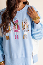Load image into Gallery viewer, Funny Sequins Nutcracker Soldier Graphic Slit Crewneck Long Sleeve Christmas Sweatshirt
