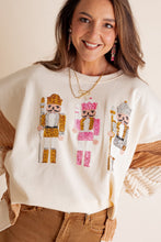 Load image into Gallery viewer, Funny Sequins Nutcracker Soldier Graphic Slit Crewneck Long Sleeve Christmas Sweatshirt
