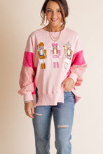 Load image into Gallery viewer, Funny Sequins Nutcracker Soldier Graphic Slit Crewneck Long Sleeve Christmas Sweatshirt
