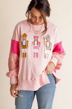 Load image into Gallery viewer, Funny Sequins Nutcracker Soldier Graphic Slit Crewneck Long Sleeve Christmas Sweatshirt
