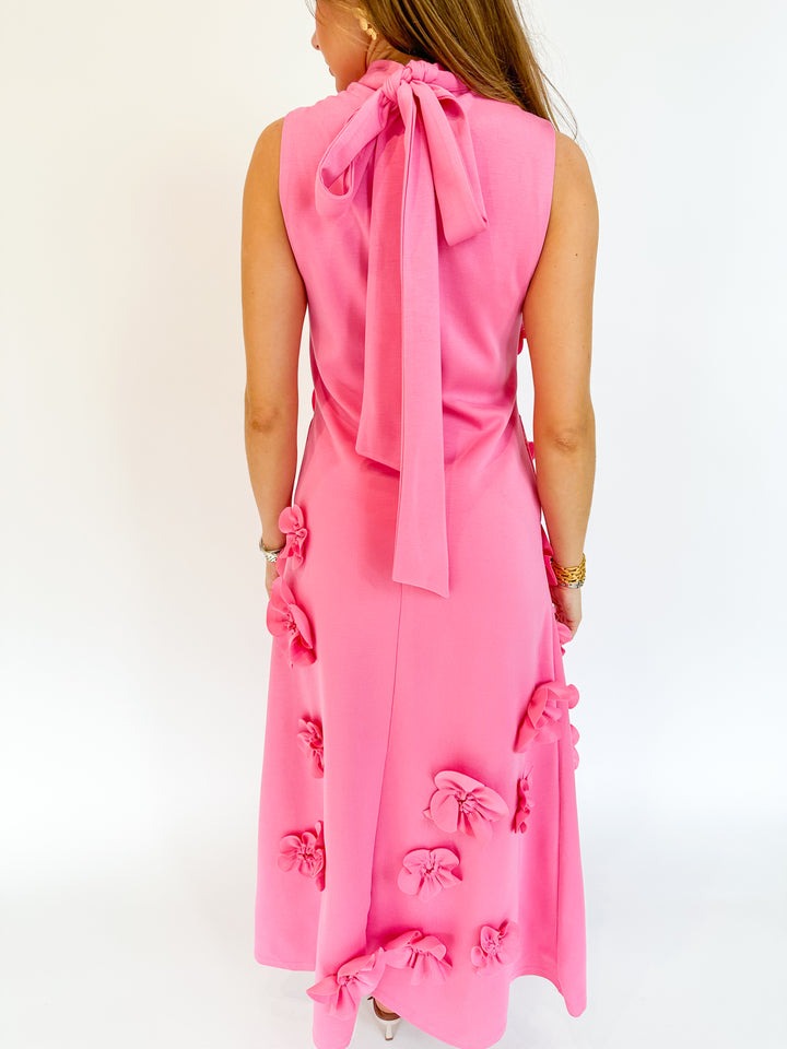 Elegant Sleeveless Mock Neck 3D Floral Maxi Dress