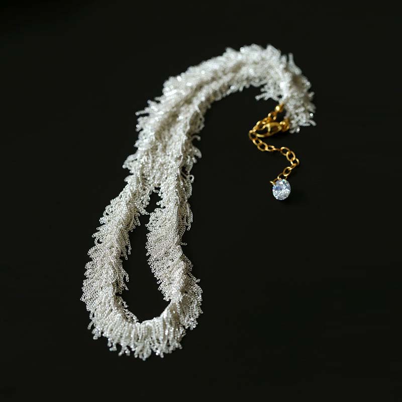 Layered Ruffle Statement Fringe Necklace