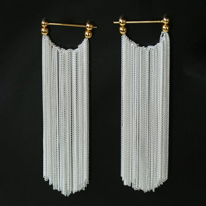 Long Fringe Statement White Tassel Earrings